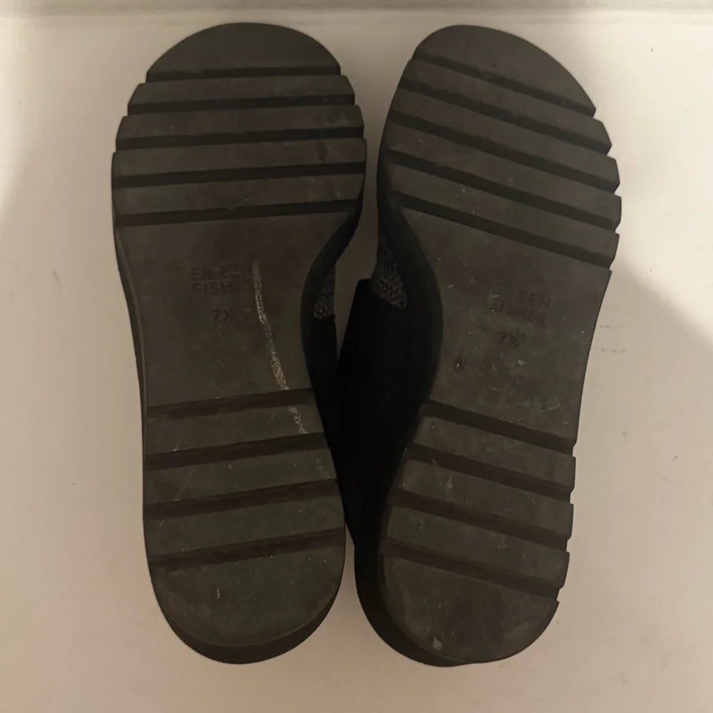 Eileen Fisher Wilson Knit Black Graphite Gray Lace Up Platform Wedge Sneaker 7.5